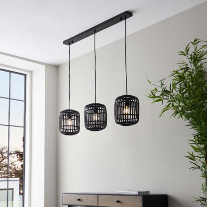 An Image of Saval 3 Lamp Pendant Diner Bar Light - Dark Bamboo