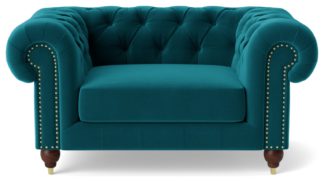 An Image of Swoon Winston Velvet Cuddle Chair - Kingfisher Blue