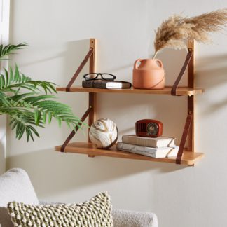 An Image of Artisan Wall Shelves with Leather Straps Natural