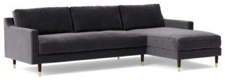 An Image of Swoon Rieti Velvet Right Hand Corner Sofa - Granite Grey