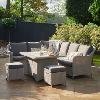 An Image of Antigua Rattan Corner Set & Fire Pit Stone (Grey)