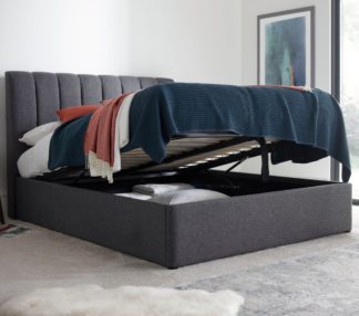An Image of Autumn Fabric Grey Ottoman Storage Bed Frame - 5ft King Size