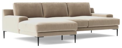 8df29121519f8887e0673c475732574ff4fcde2b34cf41d8f6390556bca2022e.jpg An Image of Swoon Almera Velvet Left Hand Corner Sofa - Biscuit