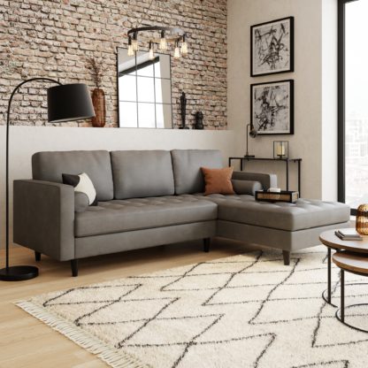 An Image of Zoe Distressed Faux Leather Right Hand Corner Sofa Grey