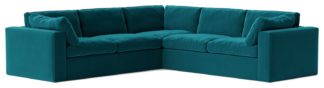 An Image of Swoon Seattle Velvet 5 Seater Corner Sofa - Kingfisher Blue