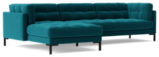 An Image of Swoon Landau Velvet Left Hand Corner Sofa - Kingfisher Blue