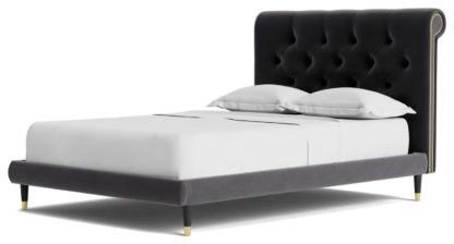 An Image of Swoon Winston Double Velvet Bed Frame - Biscuit