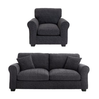 An Image of Habitat Lisbon Fabric Chair & 3 Seater Sofa - Charcoal