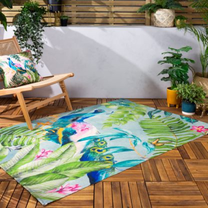 An Image of Wylder Tropics Peacock Washable Indoor Outdoor Rug MultiColoured