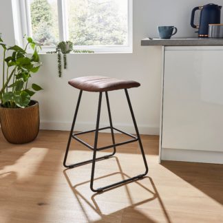 An Image of Alfie PU Leather Bar Stool Faux Leather Tan
