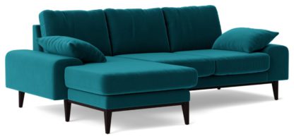 An Image of Swoon Tulum Fabric Left Hand Corner Sofa - Indigo Blue