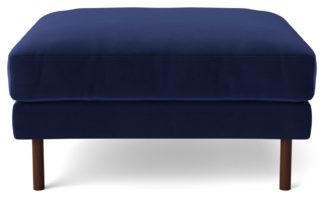 An Image of Swoon Munich Velvet Ottoman Footstool - Ink Blue