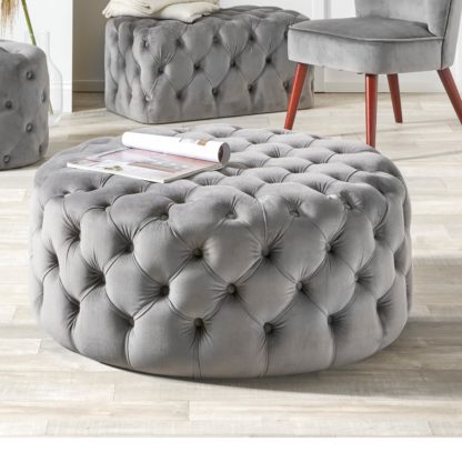 An Image of Vittoria Velvet Pouffe Blue