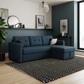 An Image of Barker Flatweave Trundle Corner Chaise Sofa Bed Flatweave Navy
