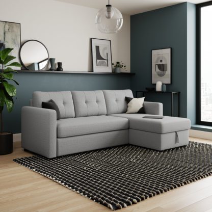 An Image of Barker Flatweave Trundle Corner Chaise Sofa Bed Flatweave Navy