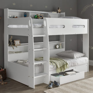 An Image of Polaris White Wooden Storage Bunk Bed Frame - 3ft Single