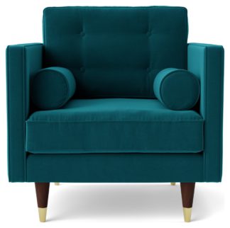 An Image of Swoon Porto Velvet Armchair - Kingfisher Blue