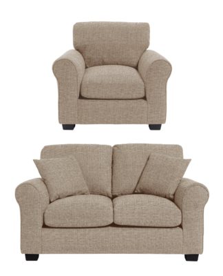 An Image of Habitat Lisbon Fabric Chair & 2 Seater Sofa - Stone