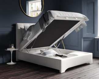 An Image of Langley White Fabric Ottoman Storage Bed - 5ft King Size
