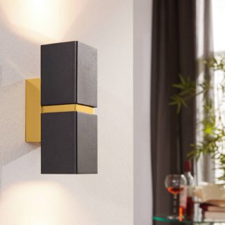 An Image of Eglo Passa Wall Light Square - Black & Gold