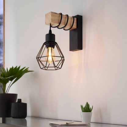 An Image of Eglo Townshend 5 Wall Light - Black & Wood