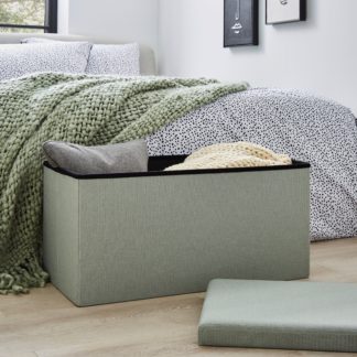 An Image of Adele Faux Linen Foldable Ottoman Sage