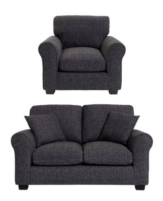 An Image of Habitat Lisbon Fabric Chair & 2 Seater Sofa - Charcoal