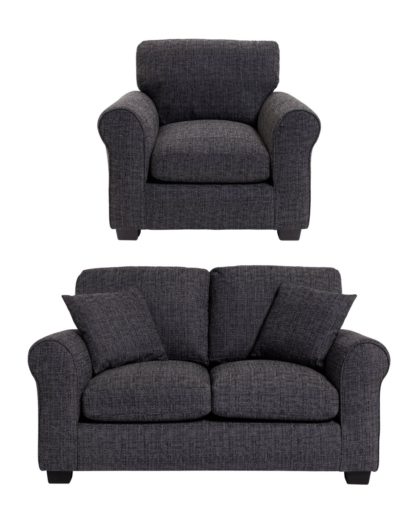 ddd0484376c627257955a19a5798116565c197296741e03180be862fe1d61ee6.jpg An Image of Habitat Lisbon Fabric Chair & 2 Seater Sofa - Charcoal