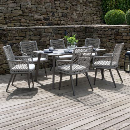 An Image of Cagliari 6 Seater Rattan Dining Set Grey