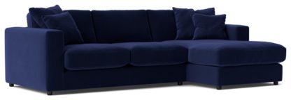 An Image of Swoon Althaea Velvet Right Hand Corner Sofa - Ink Blue