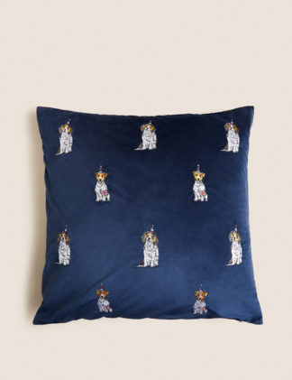 An Image of M&S Velvet Dog Embroidered Cushion