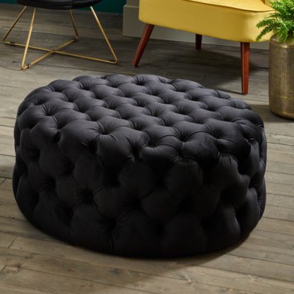 An Image of Vittoria Velvet Pouffe Blue