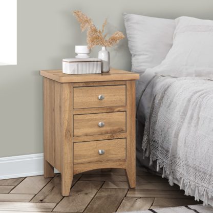 An Image of Hampstead Oak Wooden 3 Drawer Bedside Table