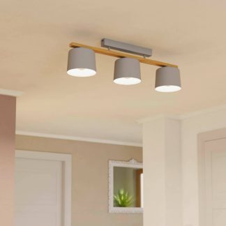 An Image of Eglo Mariel 3 Lamp Flush Ceiling Light - Grey & Wood