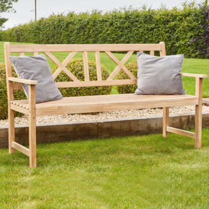 An Image of Cambridge 3 Seater Acacia Wood Bench Grey