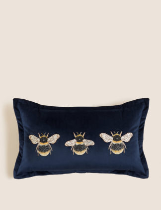 An Image of M&S Velvet Bee Embroidered Bolster Cushion