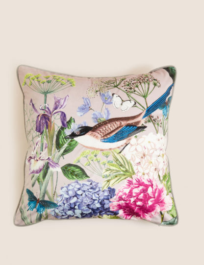 An Image of M&S Bird Floral Embellished Cushion