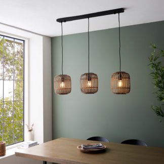 An Image of Saval 3 Lamp Pendant Diner Bar Light - Natural Bamboo