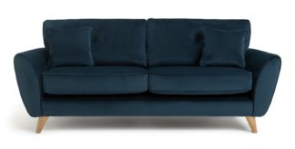 An Image of Habitat Isla 3 Seater Velvet Sofa - Blue