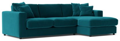An Image of Swoon Althaea Velvet Right Hand Corner Sofa - Ink Blue