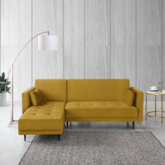 An Image of Selma Velvet Corner Sofa Bed Velvet Mustard