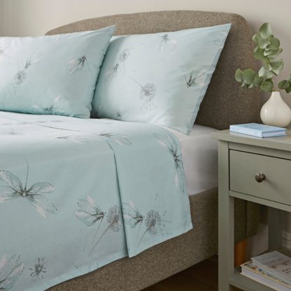 An Image of Dragonflies Blue Cotton Flat Sheet Blue