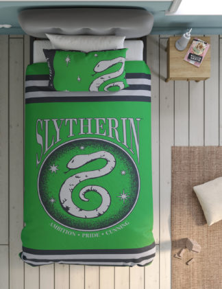 An Image of M&S Cotton Blend Slytherin Bedding Set