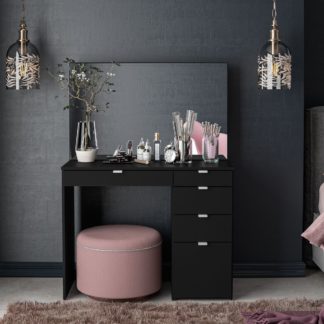 An Image of Demi 5 Drawer Dressing Table with Mirror Black