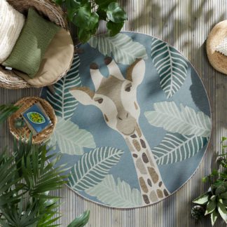 An Image of Eric Giraffe Tropical Outdoor Circle Rug Blue