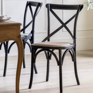 An Image of Cannock Set of 2 Dining Chairs, Oak & Rattan Black