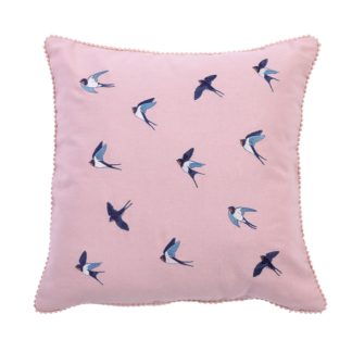 An Image of Embroidered Swallows Cushion