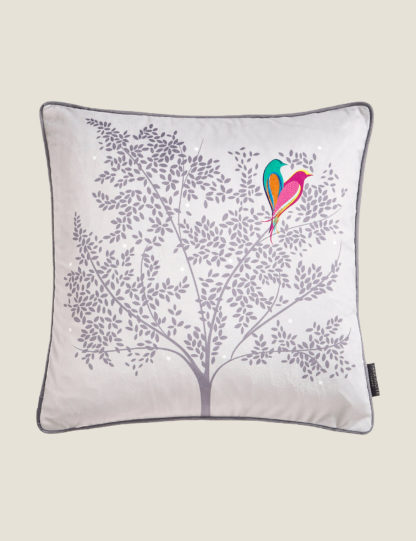 An Image of Sara Miller Velvet Love Birds Piped Cushion