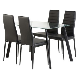 An Image of Abbey Rectangular Small Dining Table with 4 Chairs, Black Glass Black