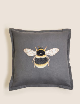 An Image of M&S Linen Blend Bee Embroidered Cushion